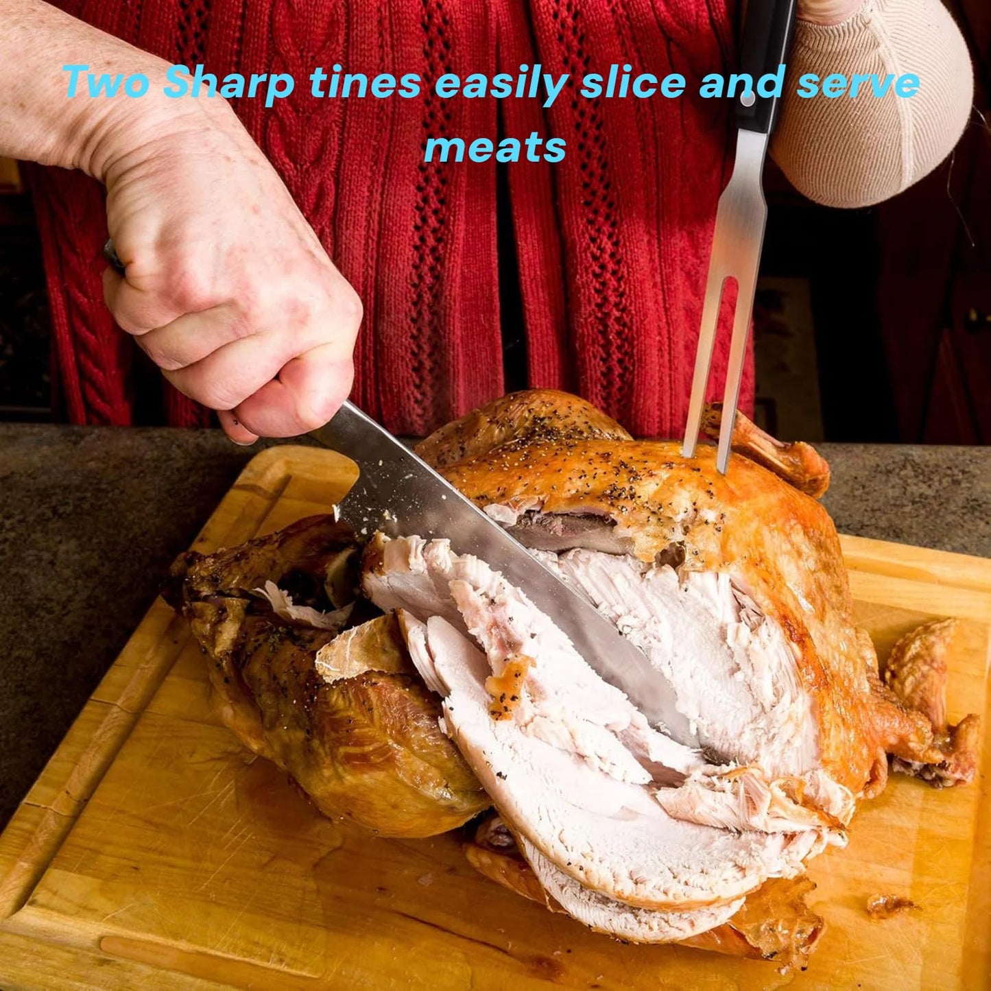 Cyoufine Meat Cooking Fork Stainless Steel Fork - 10.8" Metal Serving Forks for Meat Carving Heavy Duty Two Prong Meat Fork for Grill Lifting Barbecue Fork - CookCave