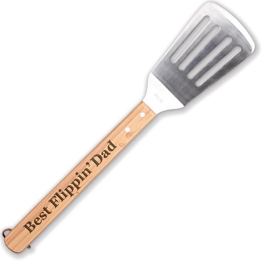 Dad Spatula - Best Flippin' Dad - Funny BBQ Grill Spatula for Dad, Grandad - Sturdy Spatula with Laser-Engraved Bamboo Handle - Thoughtful Fathers Day BBQ Gifts - CookCave