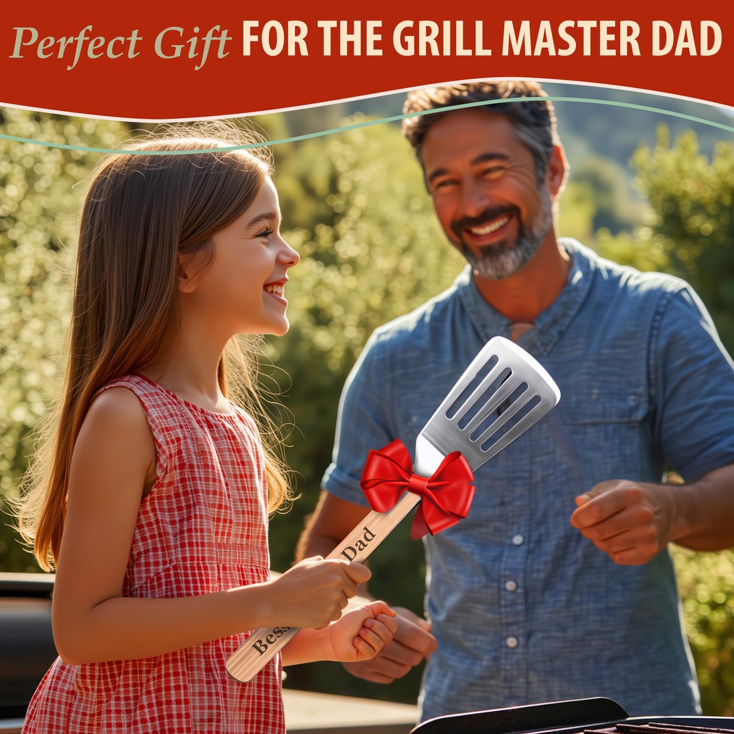 Dad Spatula - Best Flippin' Dad - Funny BBQ Grill Spatula for Dad, Grandad - Sturdy Spatula with Laser-Engraved Bamboo Handle - Thoughtful Fathers Day BBQ Gifts - CookCave