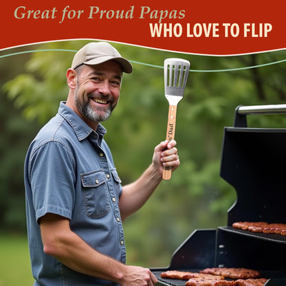 Dad Spatula - Best Flippin' Dad - Funny BBQ Grill Spatula for Dad, Grandad - Sturdy Spatula with Laser-Engraved Bamboo Handle - Thoughtful Fathers Day BBQ Gifts - CookCave