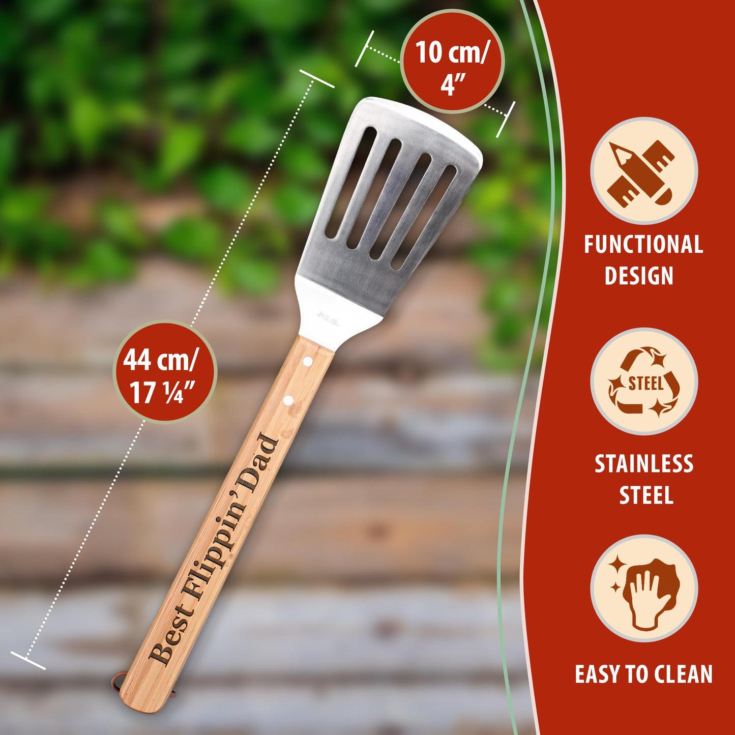 Dad Spatula - Best Flippin' Dad - Funny BBQ Grill Spatula for Dad, Grandad - Sturdy Spatula with Laser-Engraved Bamboo Handle - Thoughtful Fathers Day BBQ Gifts - CookCave