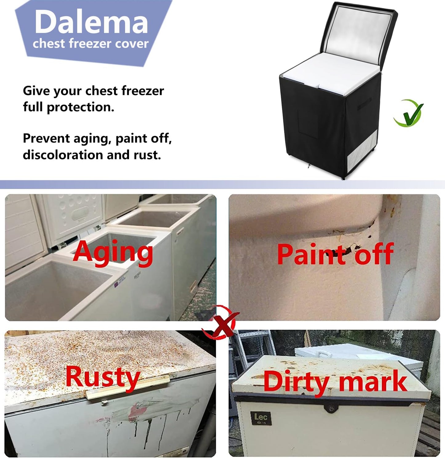 Dalema Outdoor Deep Freezer Cover,Heavy Duty 600D 100% Waterproof Chest Freezer Cover,Freezer Covers for Outside 5.0 Cubic Chest Freezer,Top Can Be Opened by Zipper(28"W x 23"D x 34"H,Black) - CookCave