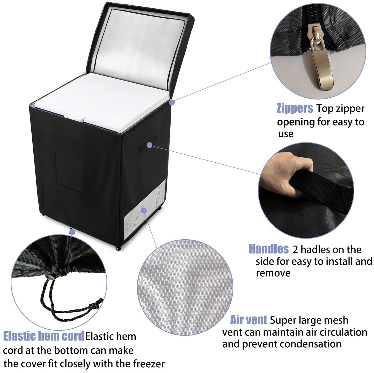 Dalema Outdoor Deep Freezer Cover,Heavy Duty 600D 100% Waterproof Chest Freezer Cover,Freezer Covers for Outside 5.0 Cubic Chest Freezer,Top Can Be Opened by Zipper(28"W x 23"D x 34"H,Black) - CookCave