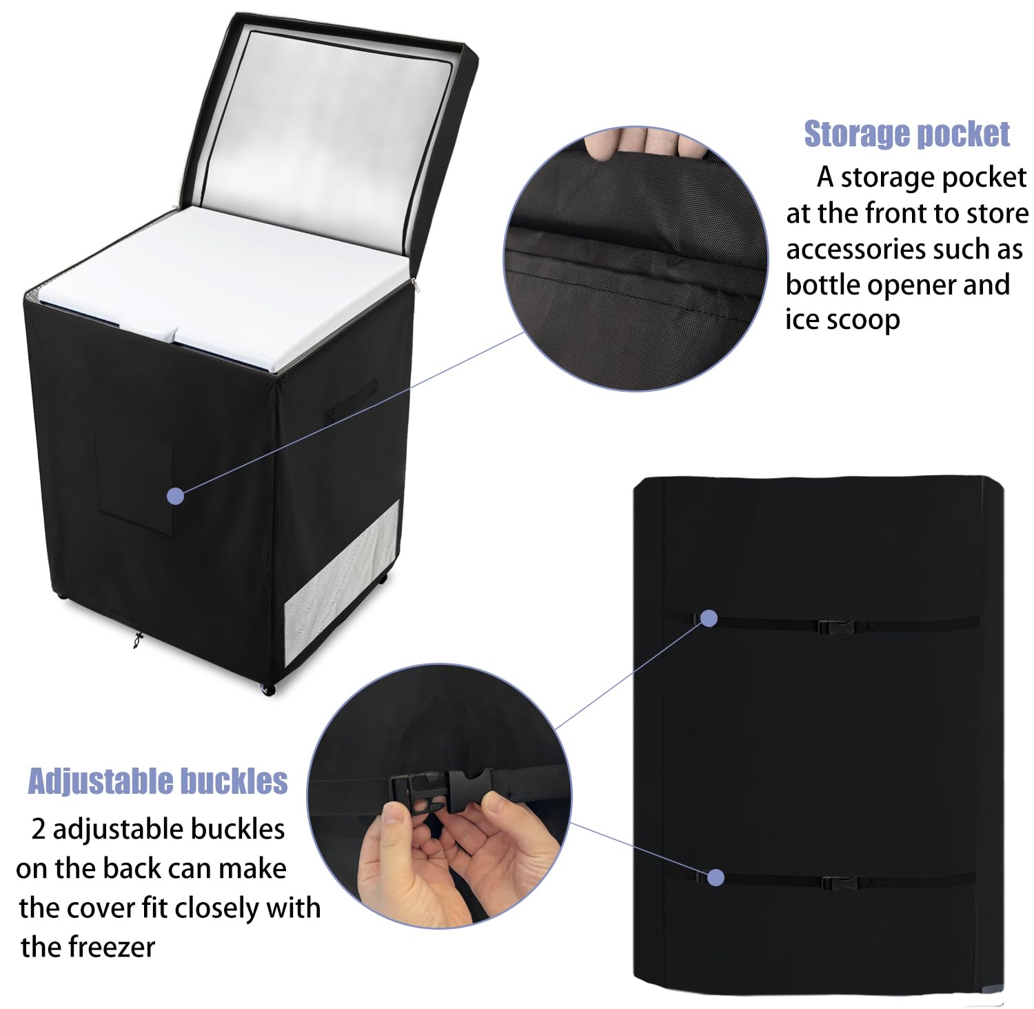 Dalema Outdoor Deep Freezer Cover,Heavy Duty 600D 100% Waterproof Chest Freezer Cover,Freezer Covers for Outside 5.0 Cubic Chest Freezer,Top Can Be Opened by Zipper(28"W x 23"D x 34"H,Black) - CookCave