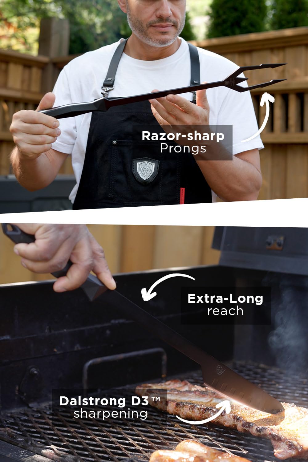 Dalstrong BBQ Trident Carving Knife Set-Shadow Black Series-Black Titanium Nitride Coated-Extra-Long Knife & Fork Set-Razor Sharp-High Carbon Steel-NSF Certified - CookCave