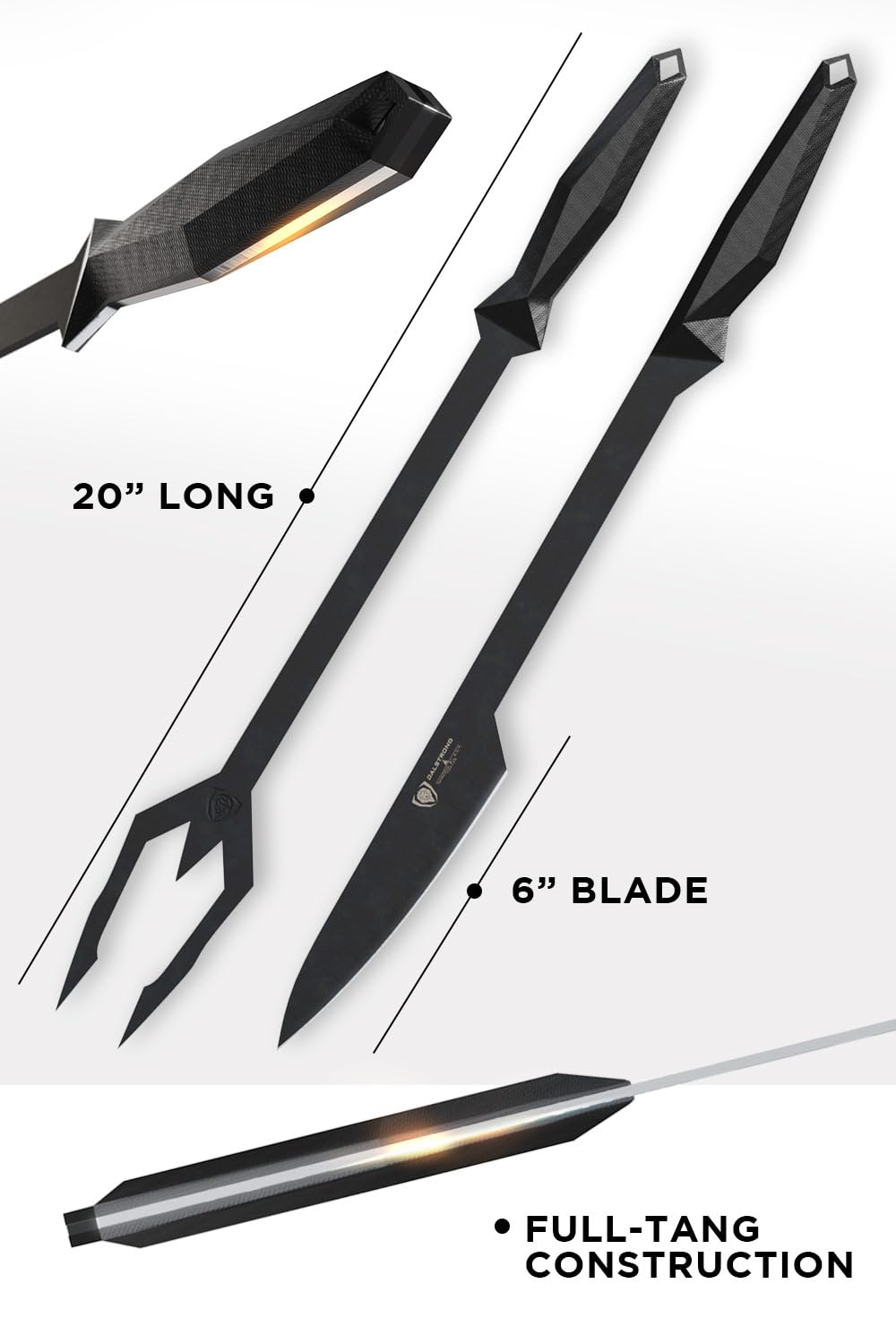 Dalstrong BBQ Trident Carving Knife Set-Shadow Black Series-Black Titanium Nitride Coated-Extra-Long Knife & Fork Set-Razor Sharp-High Carbon Steel-NSF Certified - CookCave