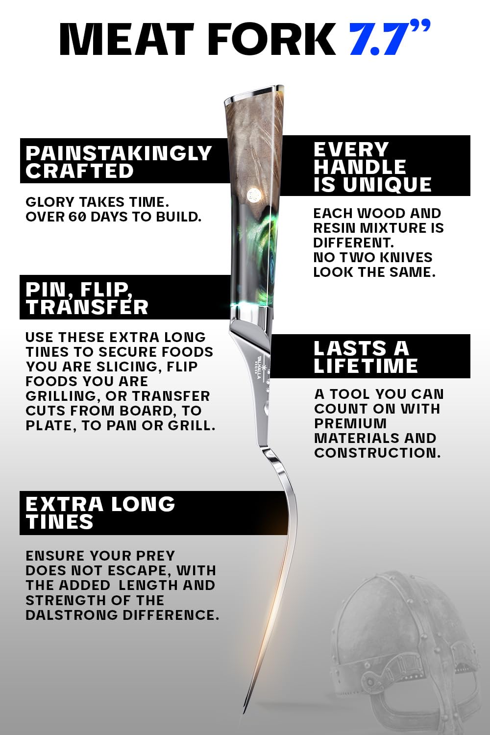 Dalstrong Meat Fork - 7.7 inch - Valhalla Series - High Carbon Steel BBQ - Professional Barbecue Carving Fork- Celestial Resin & Wood Handle - Kitchen Utensils - Two Pronged Fork - CookCave