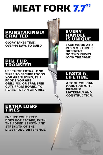 Dalstrong Meat Fork - 7.7 inch - Valhalla Series - High Carbon Steel BBQ - Professional Barbecue Carving Fork- Celestial Resin & Wood Handle - Kitchen Utensils - Two Pronged Fork - CookCave