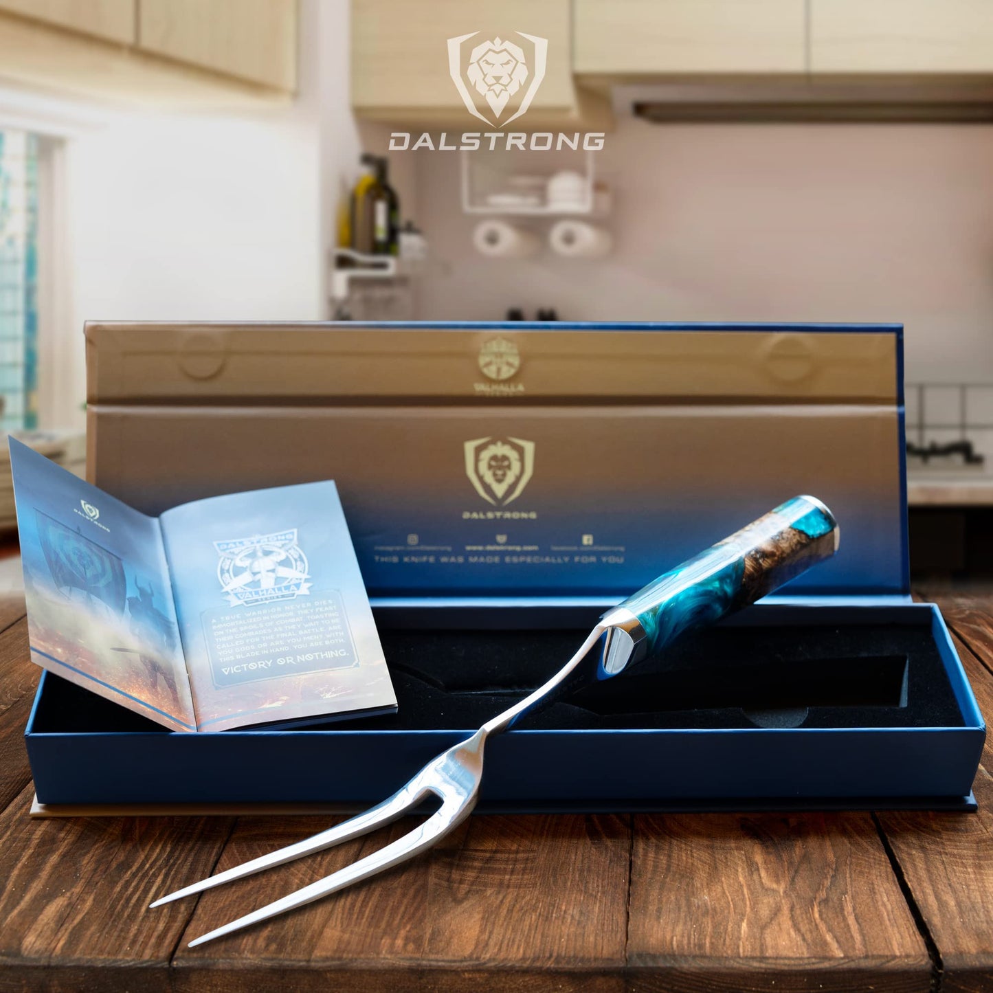 Dalstrong Meat Fork - 7.7 inch - Valhalla Series - High Carbon Steel BBQ - Professional Barbecue Carving Fork- Celestial Resin & Wood Handle - Kitchen Utensils - Two Pronged Fork - CookCave