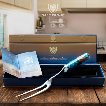Dalstrong Meat Fork - 7.7 inch - Valhalla Series - High Carbon Steel BBQ - Professional Barbecue Carving Fork- Celestial Resin & Wood Handle - Kitchen Utensils - Two Pronged Fork - CookCave