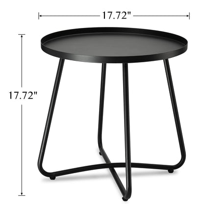 danpinera Outdoor Side Tables, Weather Resistant Steel, Small Round End Table for Patio Yard Balcony Garden Bedside Black - CookCave