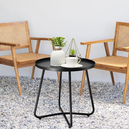 danpinera Outdoor Side Tables, Weather Resistant Steel, Small Round End Table for Patio Yard Balcony Garden Bedside Black - CookCave