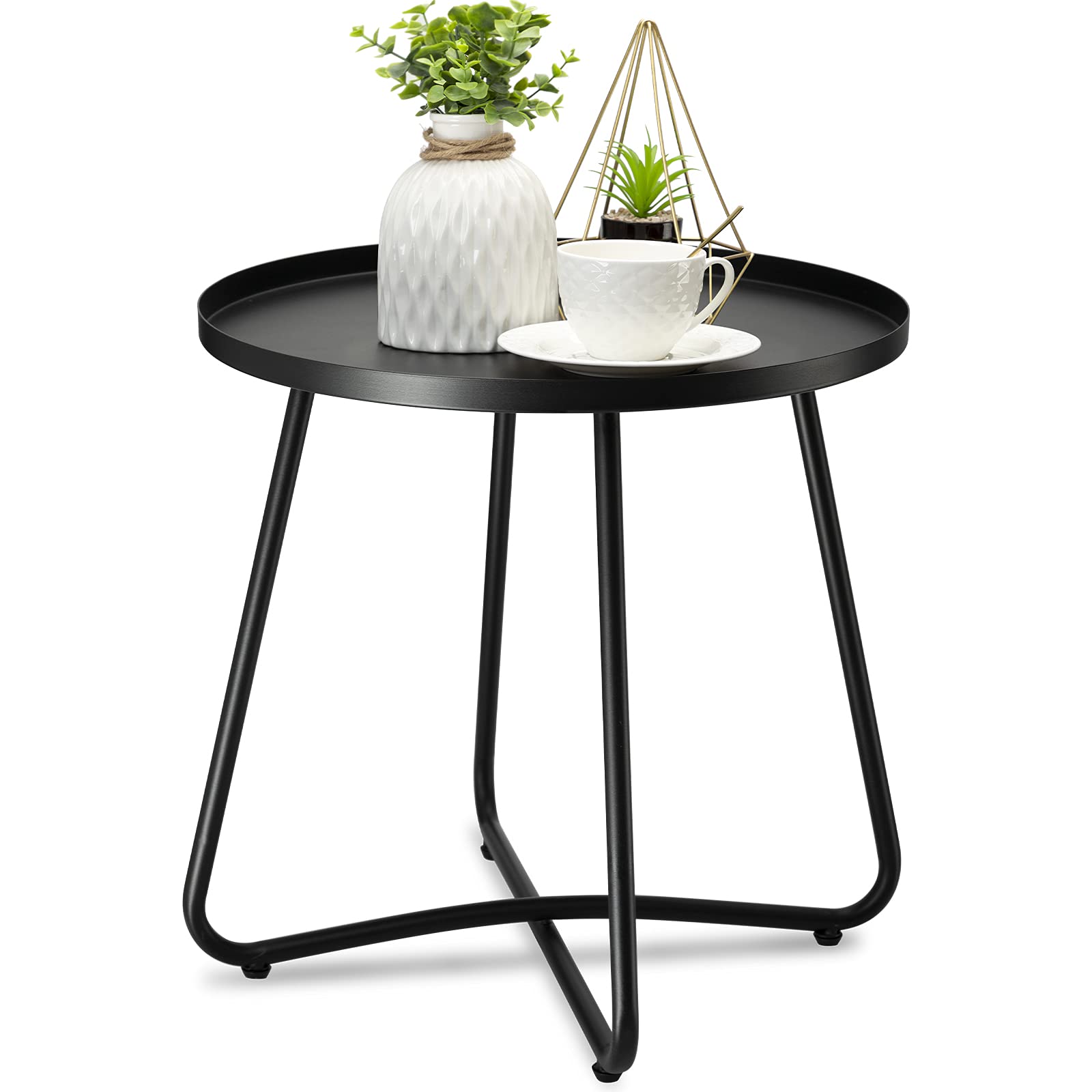 danpinera Outdoor Side Tables, Weather Resistant Steel, Small Round End Table for Patio Yard Balcony Garden Bedside Black - CookCave