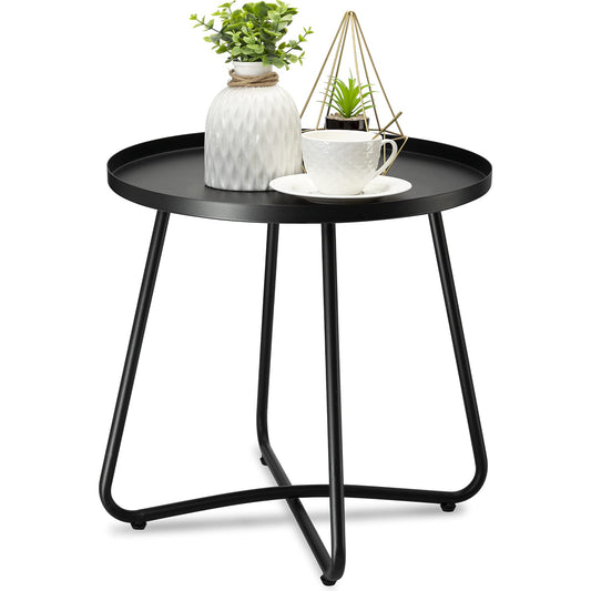 danpinera Outdoor Side Tables, Weather Resistant Steel, Small Round End Table for Patio Yard Balcony Garden Bedside Black - CookCave
