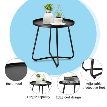 danpinera Outdoor Side Tables, Weather Resistant Steel, Small Round End Table for Patio Yard Balcony Garden Bedside Black - CookCave