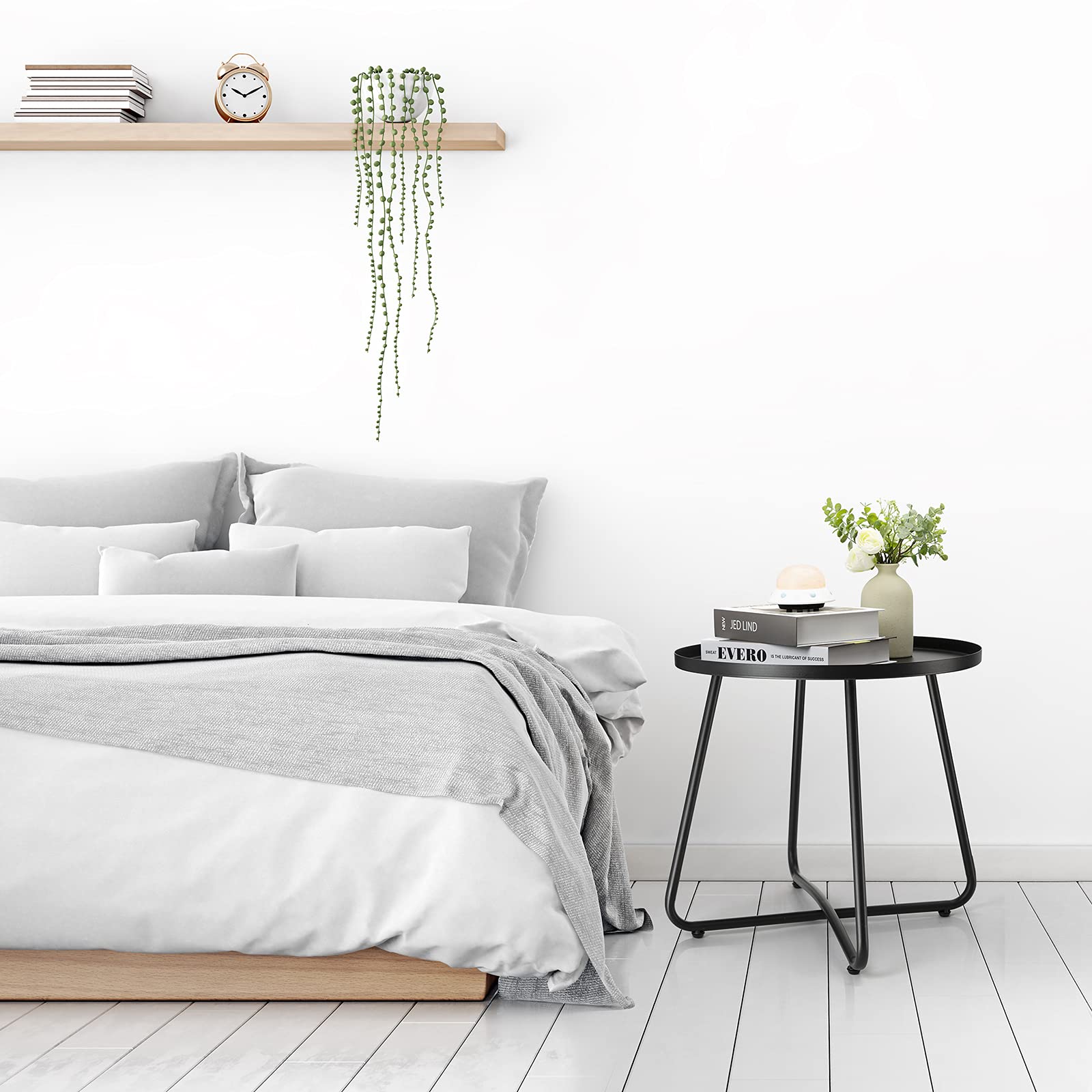 danpinera Outdoor Side Tables, Weather Resistant Steel, Small Round End Table for Patio Yard Balcony Garden Bedside Black - CookCave