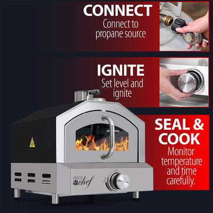 Deco Chef Propane Gas Outdoor Pizza Oven and Grill, includes Peel, Stone, Grill Rack, and Built-in Thermometer, Black - CookCave