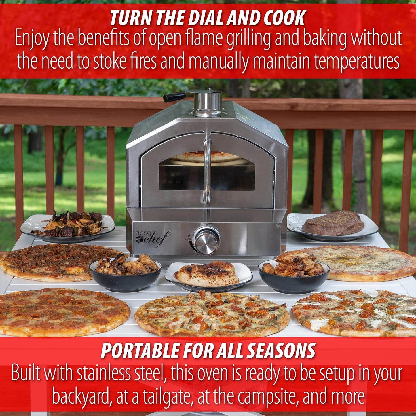 Deco Chef Propane Gas Outdoor Pizza Oven and Grill, includes Peel, Stone, Grill Rack, and Built-in Thermometer, Stainless Steel - CookCave
