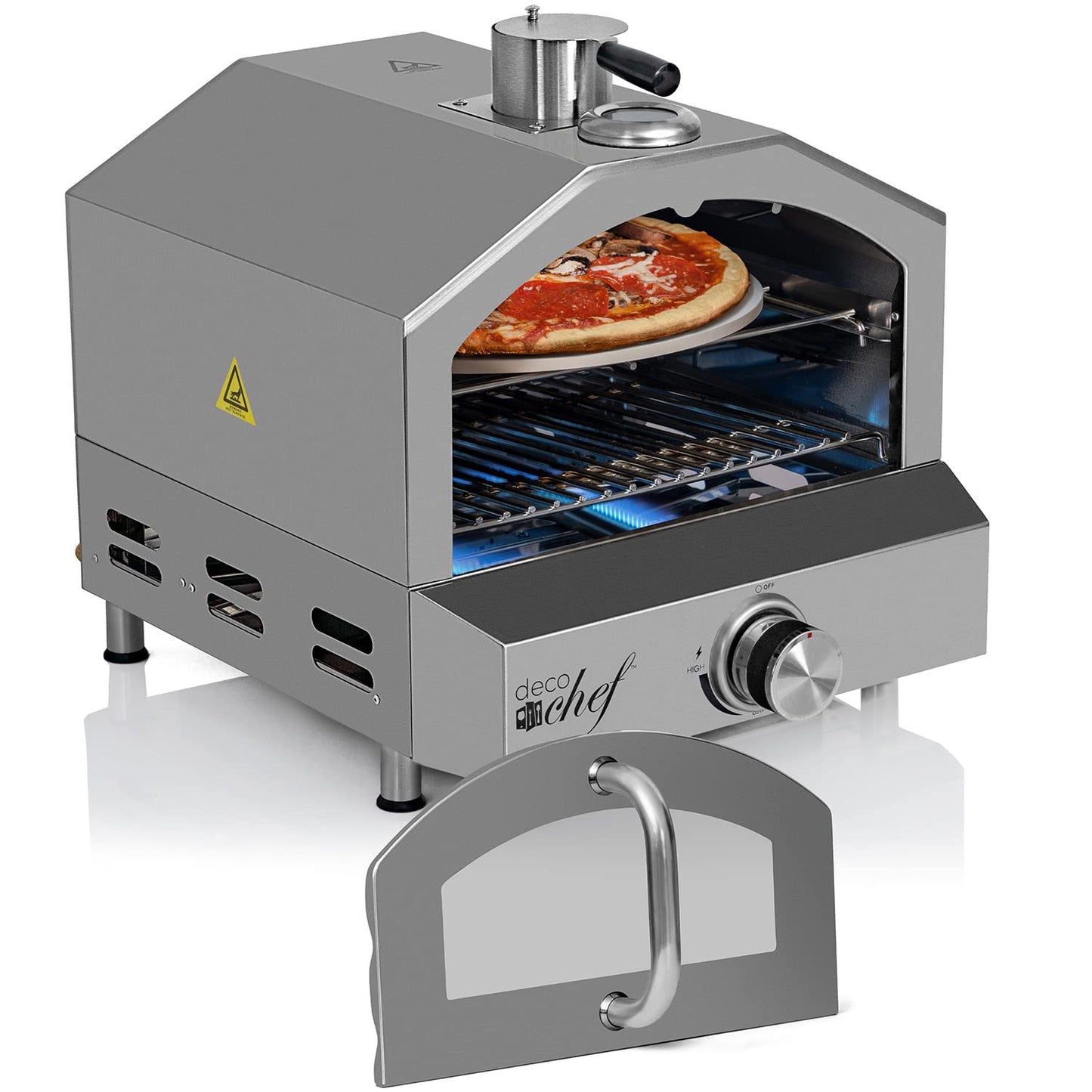 Deco Chef Propane Gas Outdoor Pizza Oven and Grill, includes Peel, Stone, Grill Rack, and Built-in Thermometer, Stainless Steel - CookCave