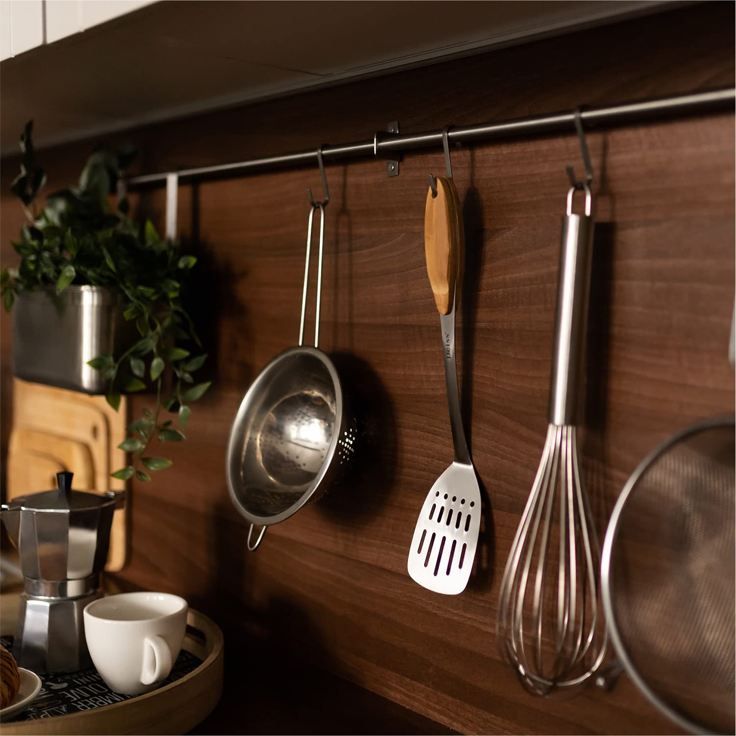 Deiss PRO Stainless Steel Spatula with Wooden Handle — Slotted BBQ Turner — Perfect for Grilling, Scraping, Turning Meat, Mixing Scrambled Eggs, Flipping Burgers - Comfortable Bamboo Handle - CookCave