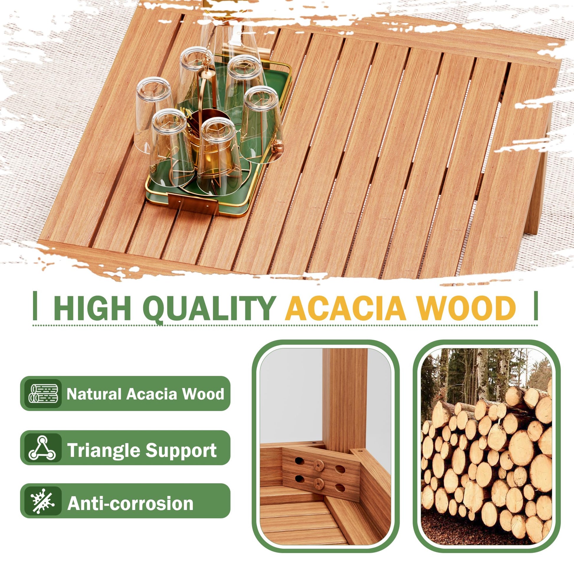 Devoko 4 Pieces Outdoor Sectional Couch Patio Sectional Sofa with Acacia Wood Coffee Table, Outdoor L-Shaped Couch with All-Weather Cushion for Patio,Deck,Backyard(White) - CookCave