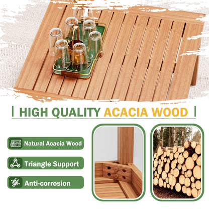 Devoko 4 Pieces Outdoor Sectional Couch Patio Sectional Sofa with Acacia Wood Coffee Table, Outdoor L-Shaped Couch with All-Weather Cushion for Patio,Deck,Backyard(White) - CookCave