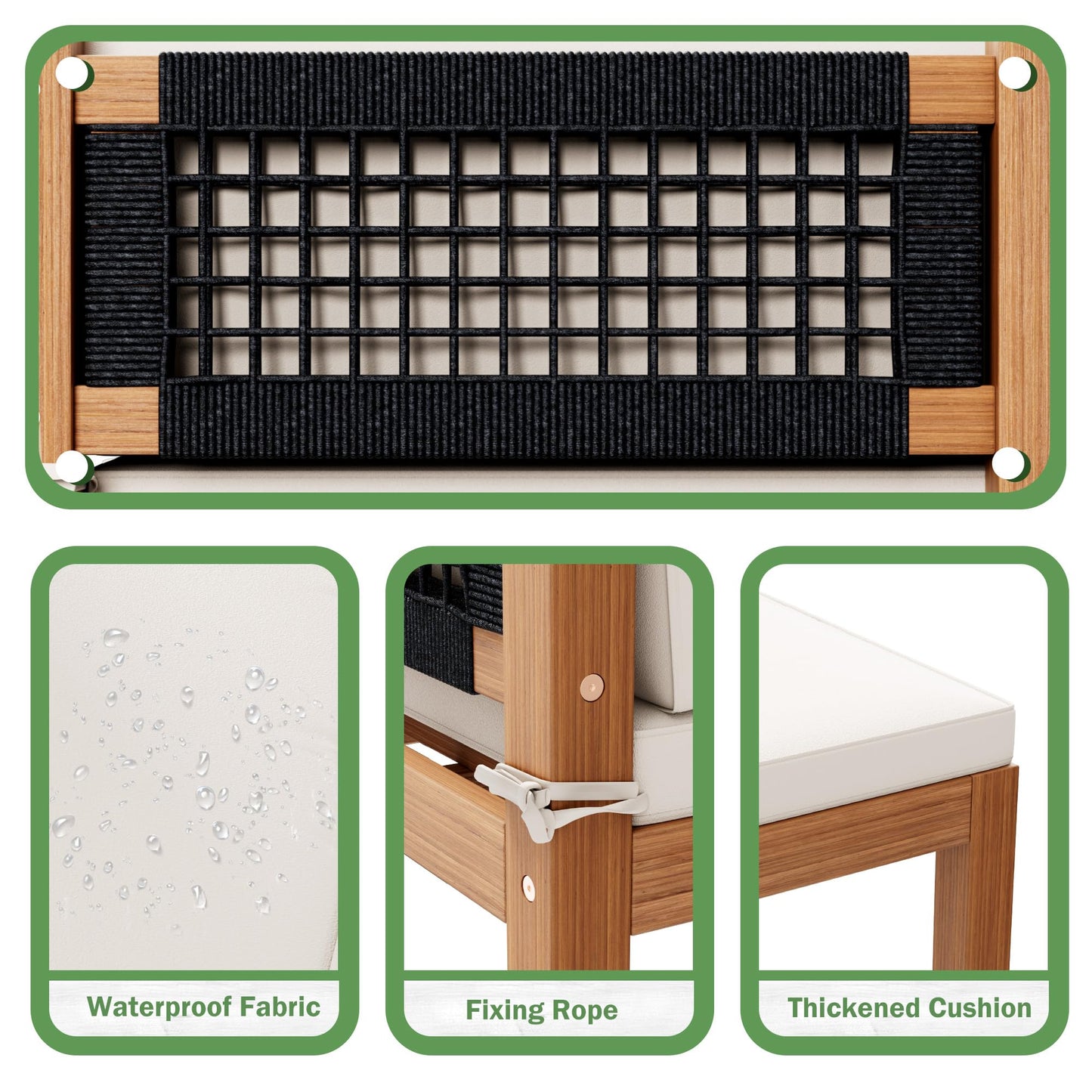 Devoko 4 Pieces Outdoor Sectional Couch Patio Sectional Sofa with Acacia Wood Coffee Table, Outdoor L-Shaped Couch with All-Weather Cushion for Patio,Deck,Backyard(White) - CookCave