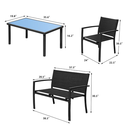 Devoko 4 Pieces Patio Furniture Set Outdoor Garden Patio Conversation Sets Poolside Lawn Chairs with Glass Coffee Table Porch Furniture (Black) - CookCave