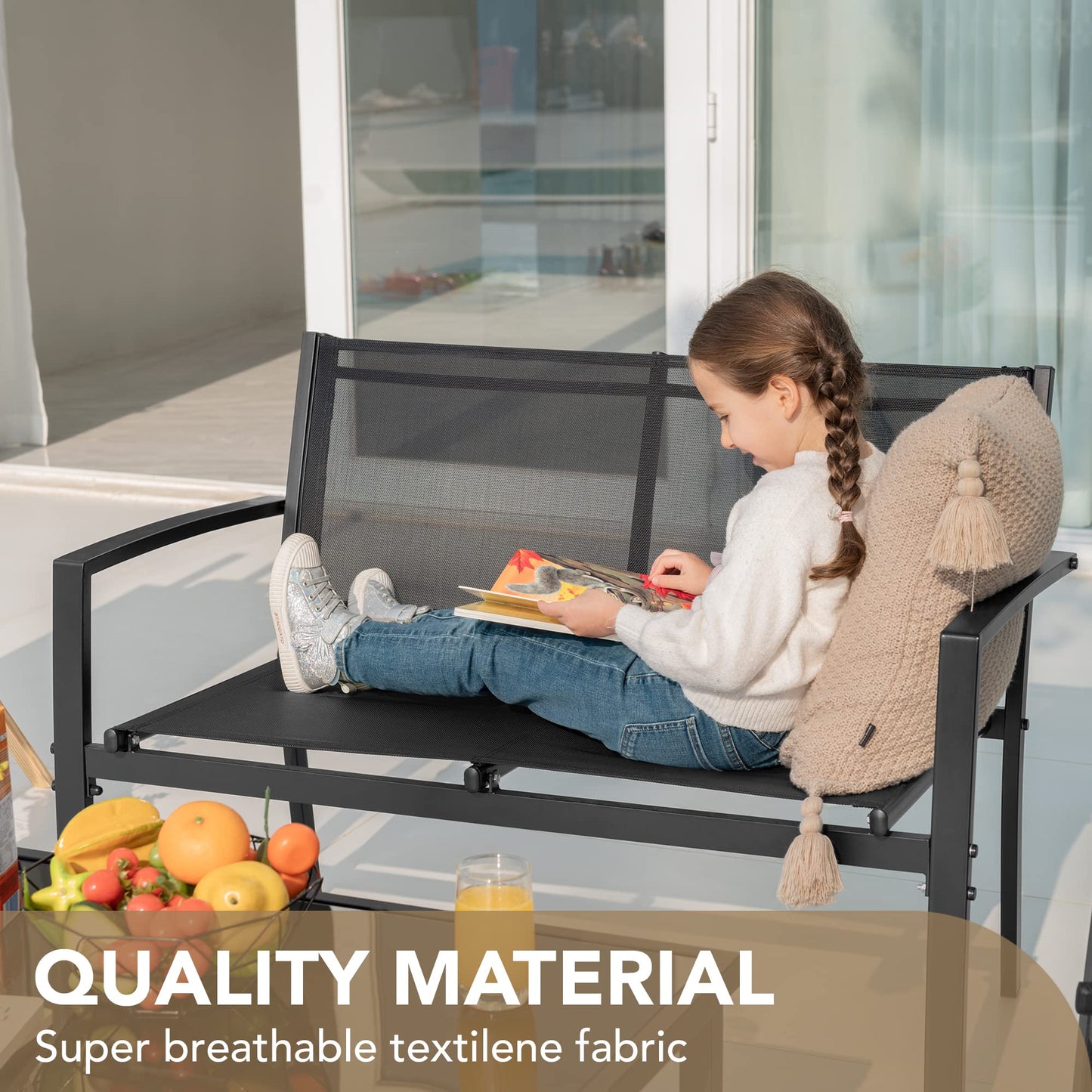 Devoko 4 Pieces Patio Furniture Set Outdoor Garden Patio Conversation Sets Poolside Lawn Chairs with Glass Coffee Table Porch Furniture (Black) - CookCave