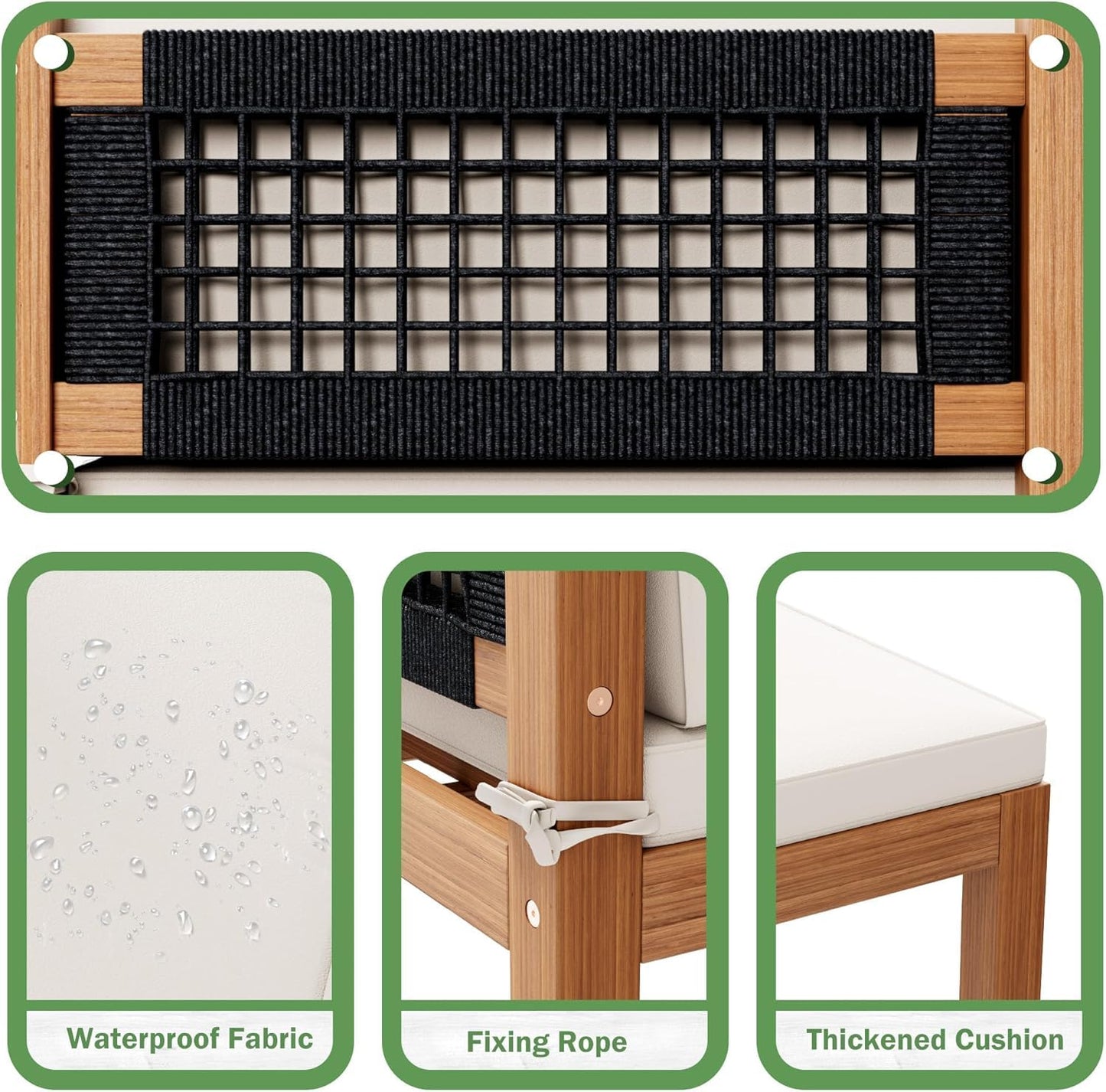 Devoko 5 Pieces Acacia Wood Outdoor Sectional Sofa Set with Coffee Table, Outdoor L-Shaped Couch with All-Weather Cushion for Patio - CookCave