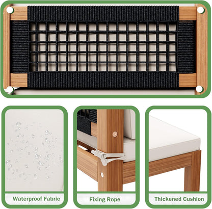 Devoko 5 Pieces Acacia Wood Outdoor Sectional Sofa Set with Coffee Table, Outdoor L-Shaped Couch with All-Weather Cushion for Patio - CookCave