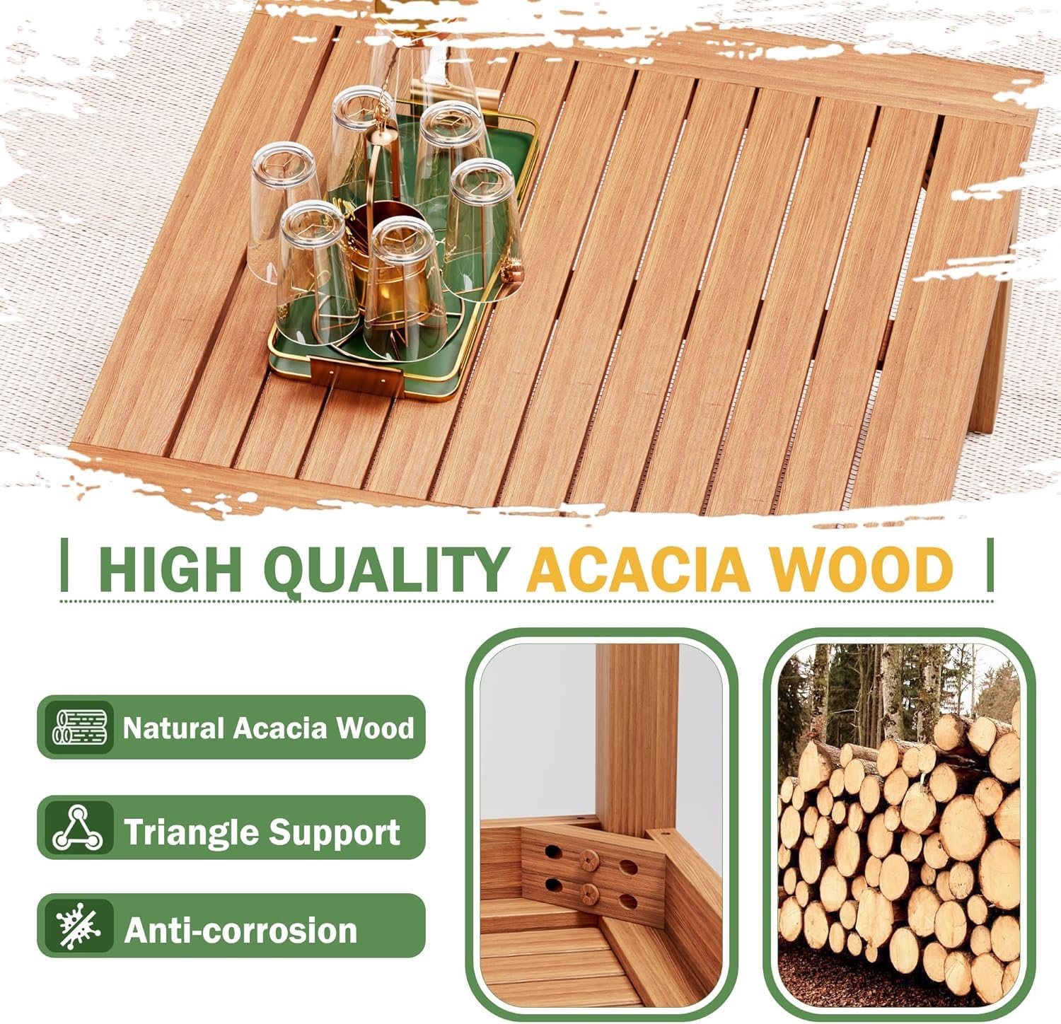 Devoko 5 Pieces Acacia Wood Outdoor Sectional Sofa Set with Coffee Table, Outdoor L-Shaped Couch with All-Weather Cushion for Patio - CookCave