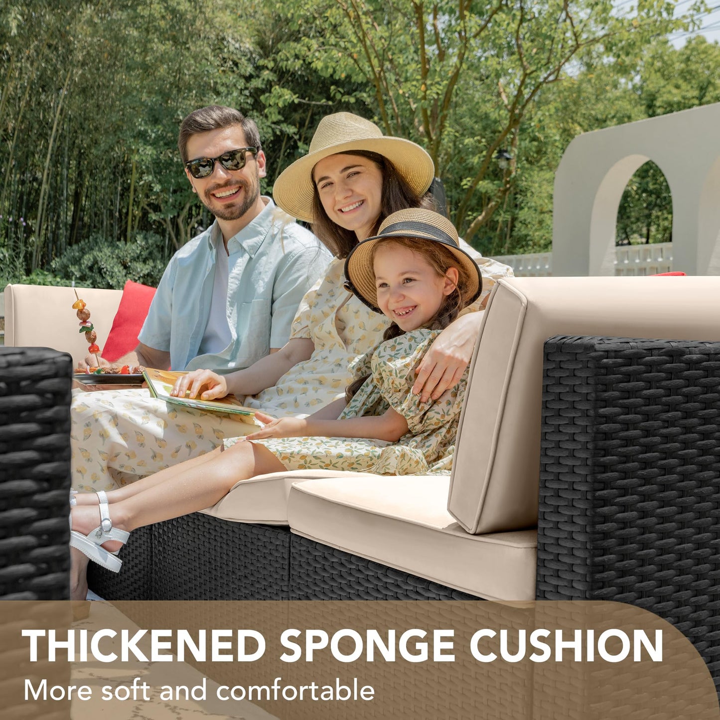 Devoko 7 Pieces Outdoor Sectional Sofa Patio Furniture Sets Manual Weaving Wicker Rattan Patio Conversation Sets with Cushion and Glass Table (Beige) - CookCave