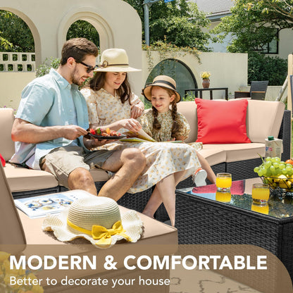 Devoko 7 Pieces Outdoor Sectional Sofa Patio Furniture Sets Manual Weaving Wicker Rattan Patio Conversation Sets with Cushion and Glass Table (Beige) - CookCave