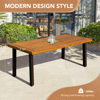 Devoko Home Acacia Wood Dining Table 6-Person Indoor Outdoor Table with Iron Legs, Sandblast Finish, Natural Stained, Rustic Metal, 69 * 33 * 30 inch (Natural) - CookCave