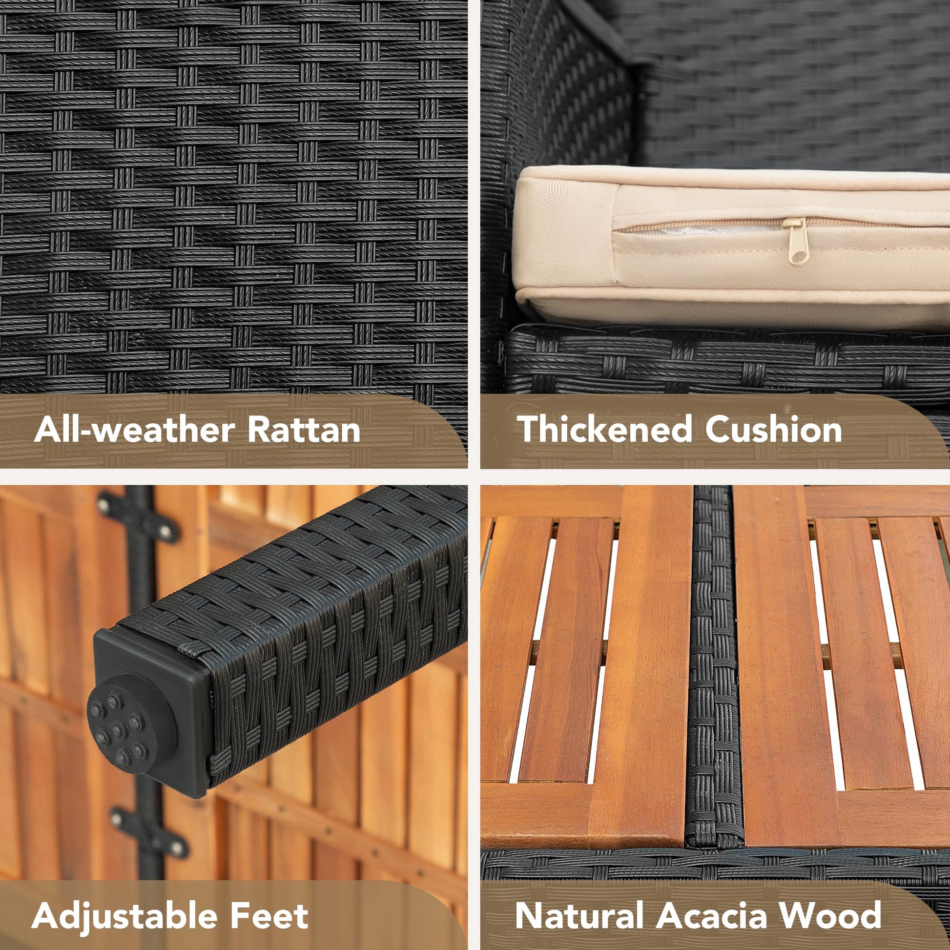 Devoko Outdoor Patio Dining Sets 9 Pieces Wicker Outdoor Dining Table and Chairs Set with Acacia Wood Table Top and Widened Armrests for Backyard, Garden, Deck (Black) - CookCave