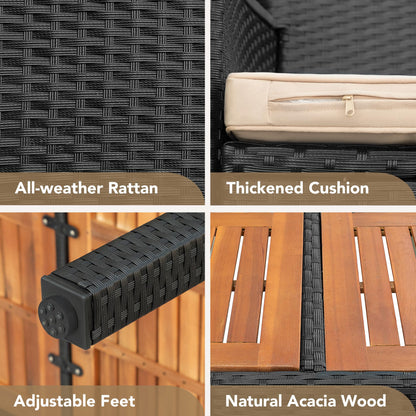 Devoko Outdoor Patio Dining Sets 9 Pieces Wicker Outdoor Dining Table and Chairs Set with Acacia Wood Table Top and Widened Armrests for Backyard, Garden, Deck (Black) - CookCave