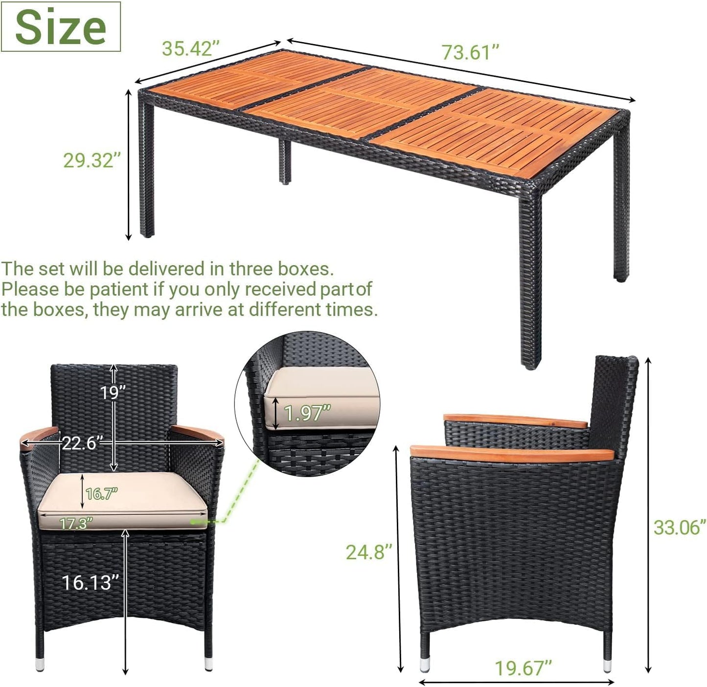 Devoko Outdoor Patio Dining Sets 9 Pieces Wicker Outdoor Dining Table and Chairs Set with Acacia Wood Table Top and Widened Armrests for Backyard, Garden, Deck (Black) - CookCave