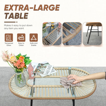 Devoko Outdoor Patio Furniture Set, Outdoor Sectional Conversation Rope Woven L-Shaped Sofa Set with Patio Table and Thick Cushions for Backyard Porch Balcony Garden, White - CookCave