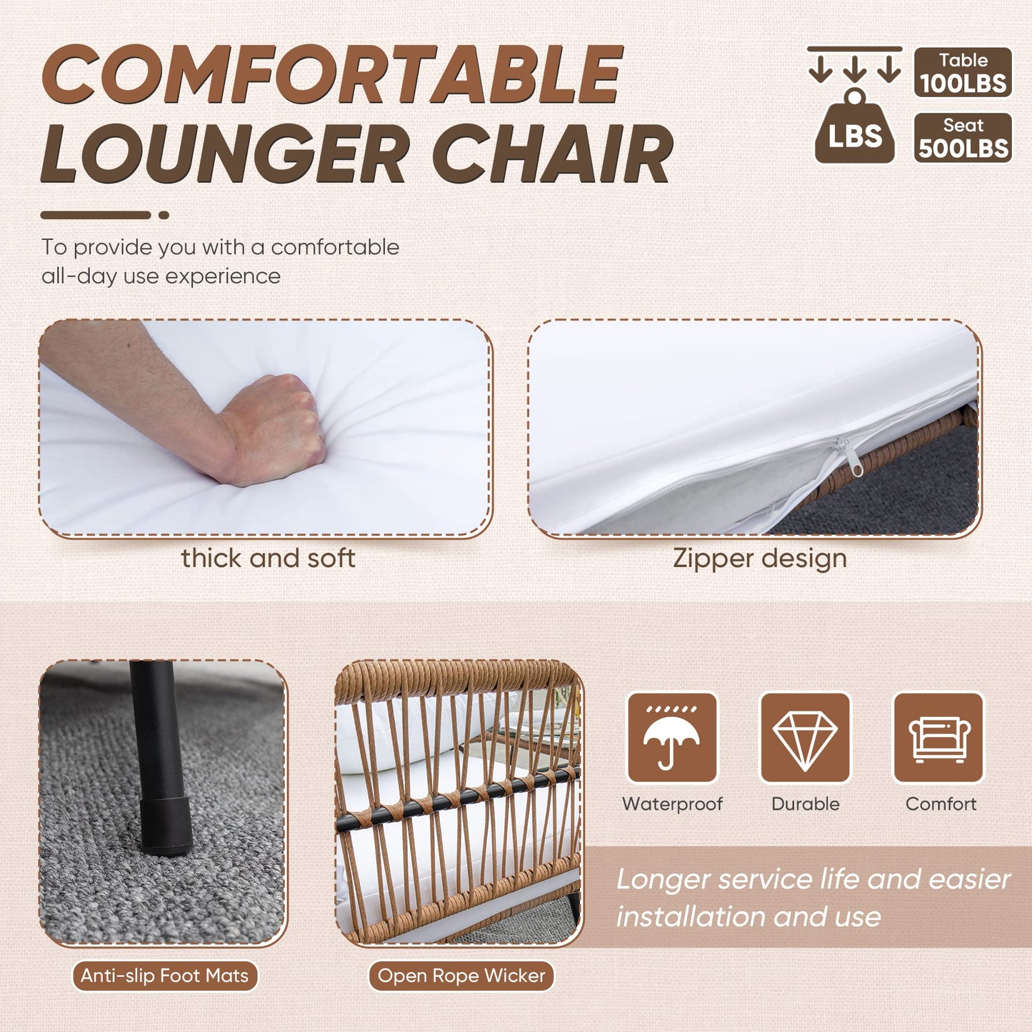 Devoko Outdoor Patio Furniture Set, Outdoor Sectional Conversation Rope Woven L-Shaped Sofa Set with Patio Table and Thick Cushions for Backyard Porch Balcony Garden, White - CookCave