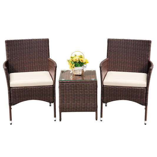 Devoko Patio Porch Furniture Sets 3 Pieces PE Rattan Wicker Chairs with Table Outdoor Garden Furniture Sets (Brown/Beige) - CookCave