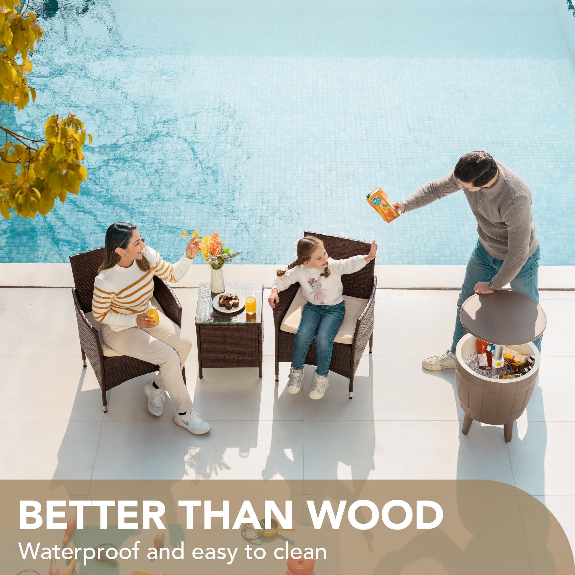 Devoko Patio Porch Furniture Sets 3 Pieces PE Rattan Wicker Chairs with Table Outdoor Garden Furniture Sets (Brown/Beige) - CookCave