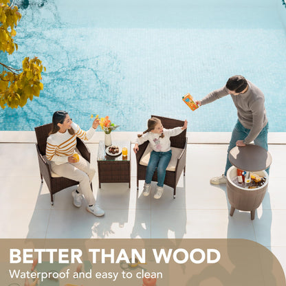 Devoko Patio Porch Furniture Sets 3 Pieces PE Rattan Wicker Chairs with Table Outdoor Garden Furniture Sets (Brown/Beige) - CookCave