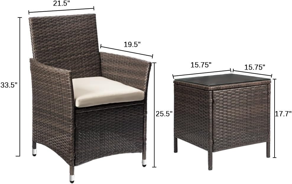 Devoko Patio Porch Furniture Sets 3 Pieces PE Rattan Wicker Chairs with Table Outdoor Garden Furniture Sets (Brown/Beige) - CookCave
