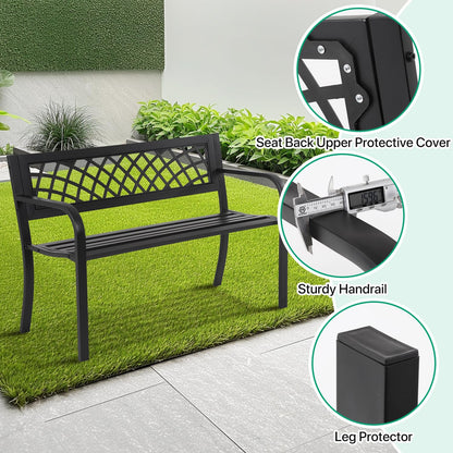 Dkeli Patio Outdoor Bench Park Metal Sturdy Cast Iron Garden Benches Porch Chair Seat Furniture with Armrests 480BLS Bearing Capacity for Park Yard Deck Entryway, Black - CookCave