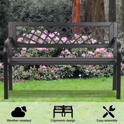 Dkeli Patio Outdoor Bench Park Metal Sturdy Cast Iron Garden Benches Porch Chair Seat Furniture with Armrests 480BLS Bearing Capacity for Park Yard Deck Entryway, Black - CookCave