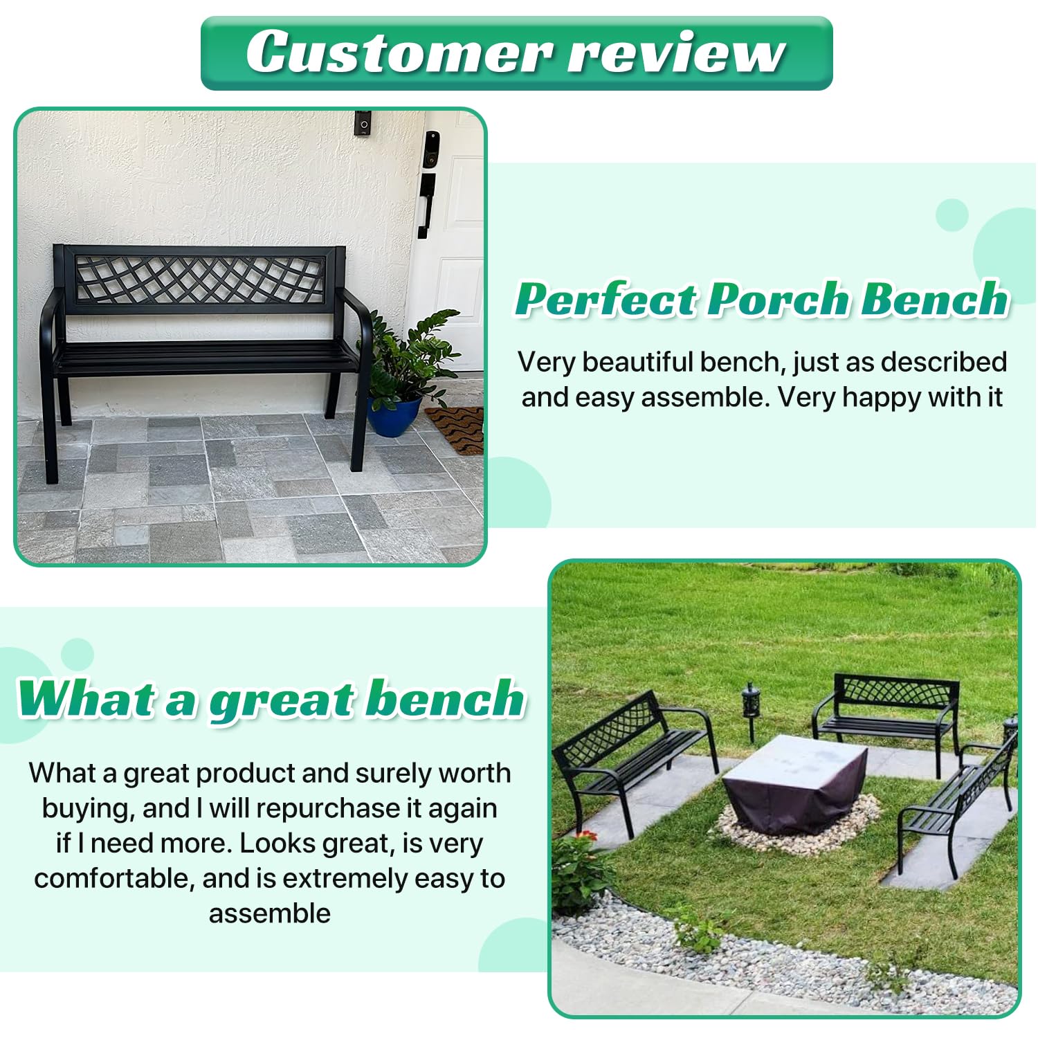 Dkeli Patio Outdoor Bench Park Metal Sturdy Cast Iron Garden Benches Porch Chair Seat Furniture with Armrests 480BLS Bearing Capacity for Park Yard Deck Entryway, Black - CookCave
