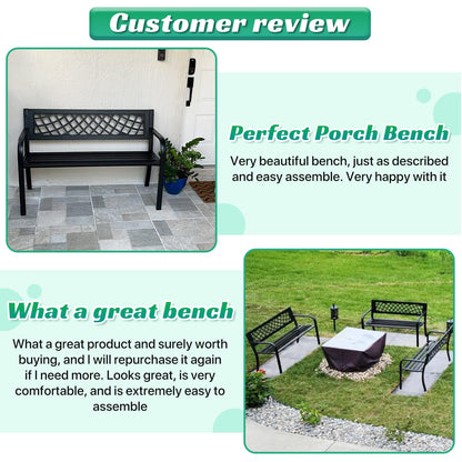 Dkeli Patio Outdoor Bench Park Metal Sturdy Cast Iron Garden Benches Porch Chair Seat Furniture with Armrests 480BLS Bearing Capacity for Park Yard Deck Entryway, Black - CookCave