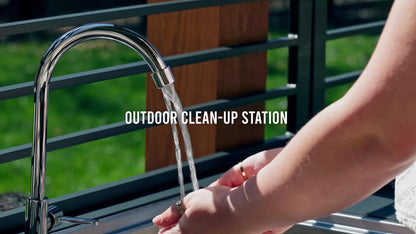 Domi 5-Piece Outdoor Kitchen Island with Storage, Aluminum Kitchen Islands Stainless Steel Sink w/Faucet, Corner Bar Storage Cabinet, Outdoor Kitchen with Protective Cover for Deck, Patio - CookCave