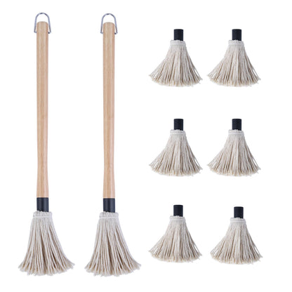 Donxote 18 Inch BBQ Mop Brush Set of 2, with 6 Extra Replacement Heads, Wooden Long Handle Cotton Head Mopping Basting Grill Sauce Perfect for Grilling Smoking Steak Marinade or Glazing - CookCave